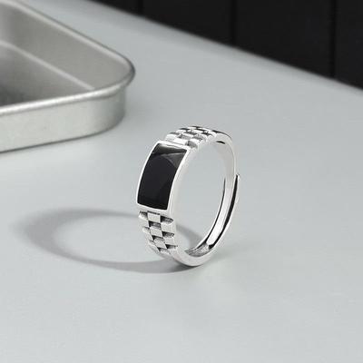 Men's Retro Checkered Black Epoxy Open Ring - Trendy Cool Style