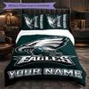 Philadelphia Eagles Customized Name Text Bedding Set, 1 Duvet Cover & 2 Pillowcases Personalized Bedroom Gift