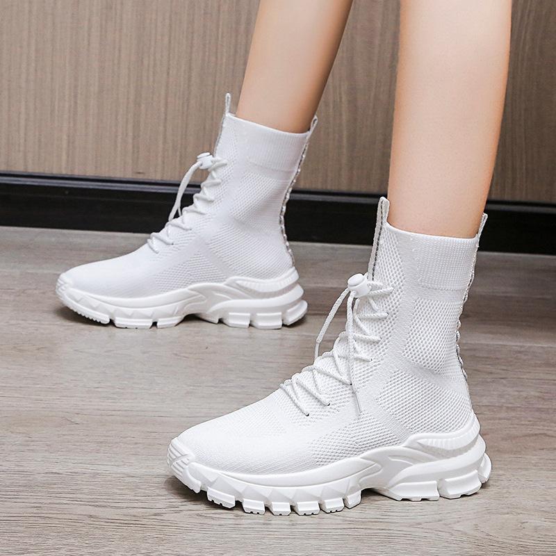 High-top socks shoes women's spring and autumn new thick-soled elastic boots casual and comfortable fly-woven sports short boots socks boots