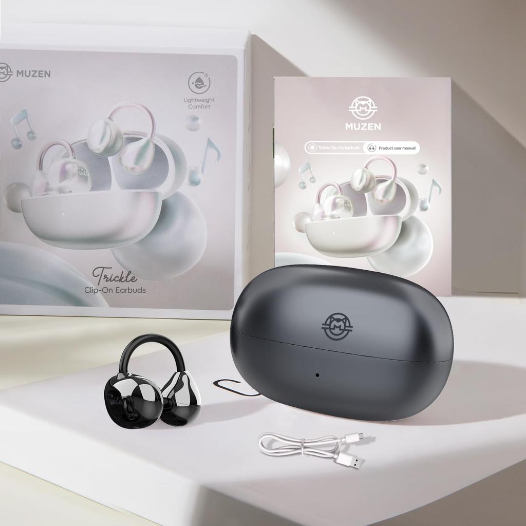 MUZEN Trickle Wireless Bluetooth Noise 38 Hours Fast Flexible Earbuds, 5.4, Cancelling, Hi-Fi Sound, Playtime, Charging, C-Bridge, (Black)