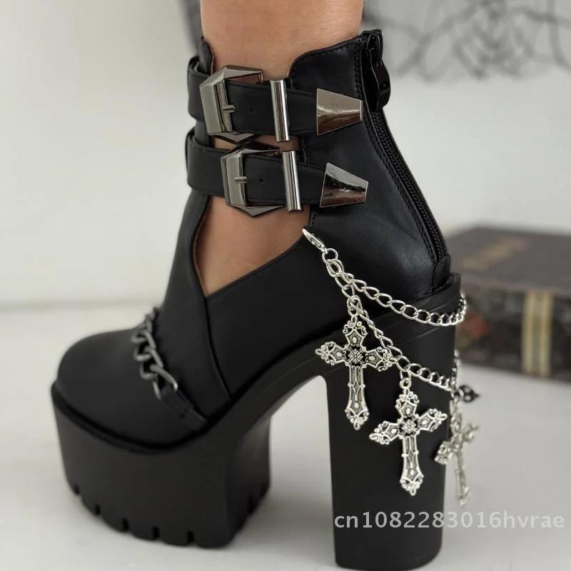

Gothic Punk Anklet with Cross Pendant, Adjustable Double Layer Metal Ankle Chain for Women Dark Shoe Charm Decor for Boots