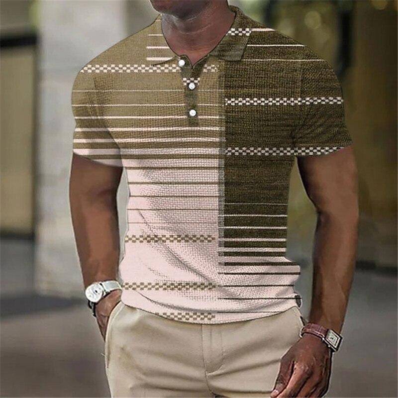 Geometric Stripe Pattern 3D Digital Printing Men's Comfortable Polo Shirt