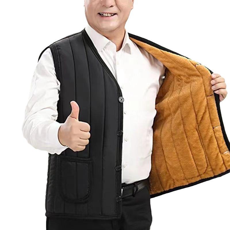 Men's Winter Thick Velvet Sleeveless Vest for Middle-aged and Elderly