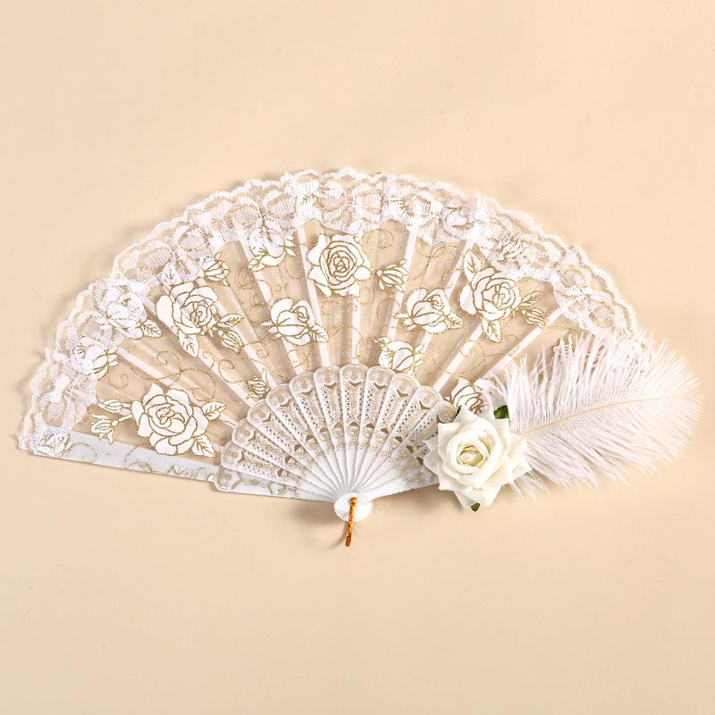 

Готический веер Лолита в викторианском стиле, женский кружевной веер, винтажный черный, белый, красная роза, бамбуковые веера, товары для косплея и вечеринки на Хэллоуин