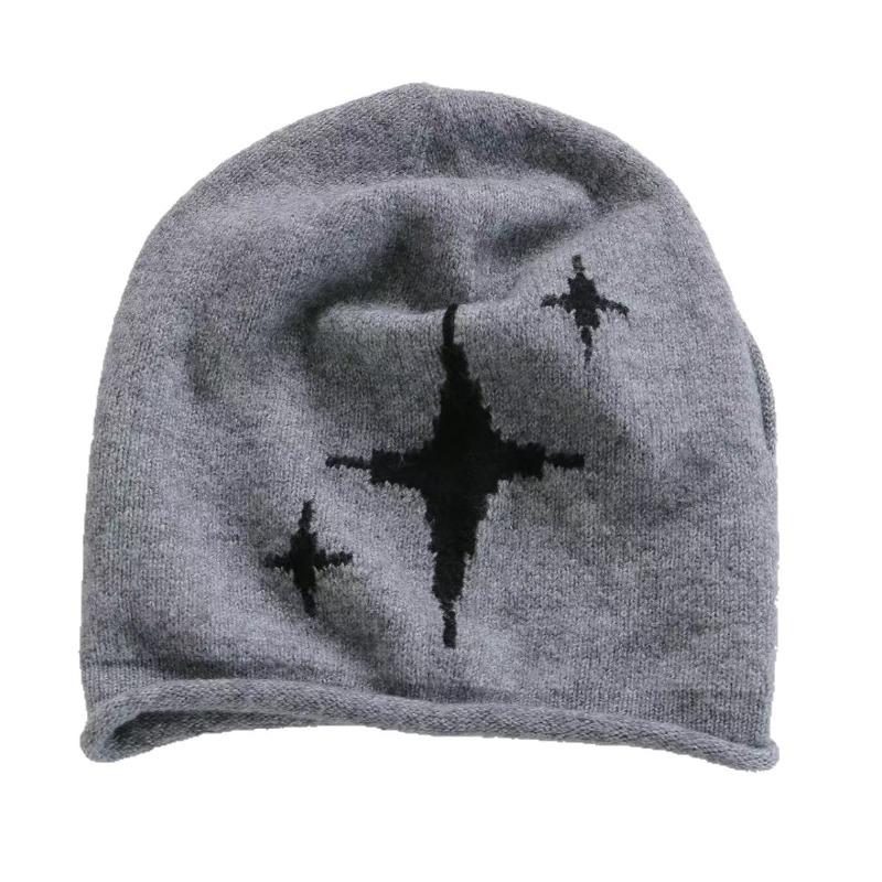 Neuer Stern Kordelzug Hut Damen Retro Strickwollmütze Gesichtszeigende kleine Stapelmütze