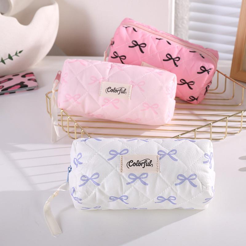 Girls Cosmetic Bag With Simple Butterfly Knot Style Made Of Durable Polyester