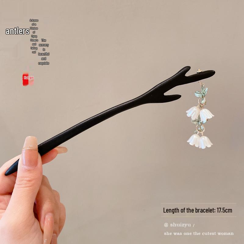 High-End Chinese Wooden Hairpin with Tassels – Ancient Style Ebony Faux for Women