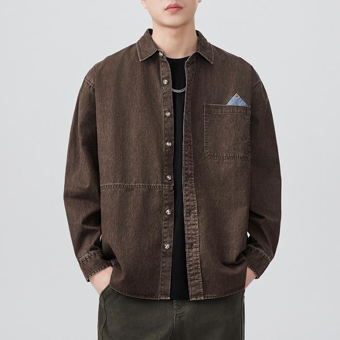

Spring New Japanese Retro Men s Loose Long-sleeved Casual Cotton American Work Shirt M