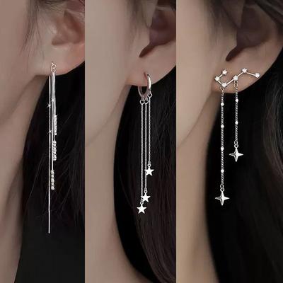925 Silver Vintage Earrings For Women Trendy Simple Star Long Tassel Earring Jewelry Prevent Allergy Party Accessories