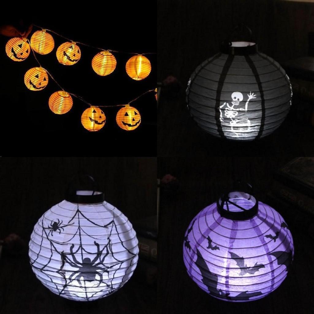 Versatile Led Paper Pumpkin Lantern Featuring Spider And Bat For Festive Halloween Atmosphere