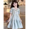 Girls Navy Collar Short Sleeve Dress Preteen Academic Princess Skirt For Students