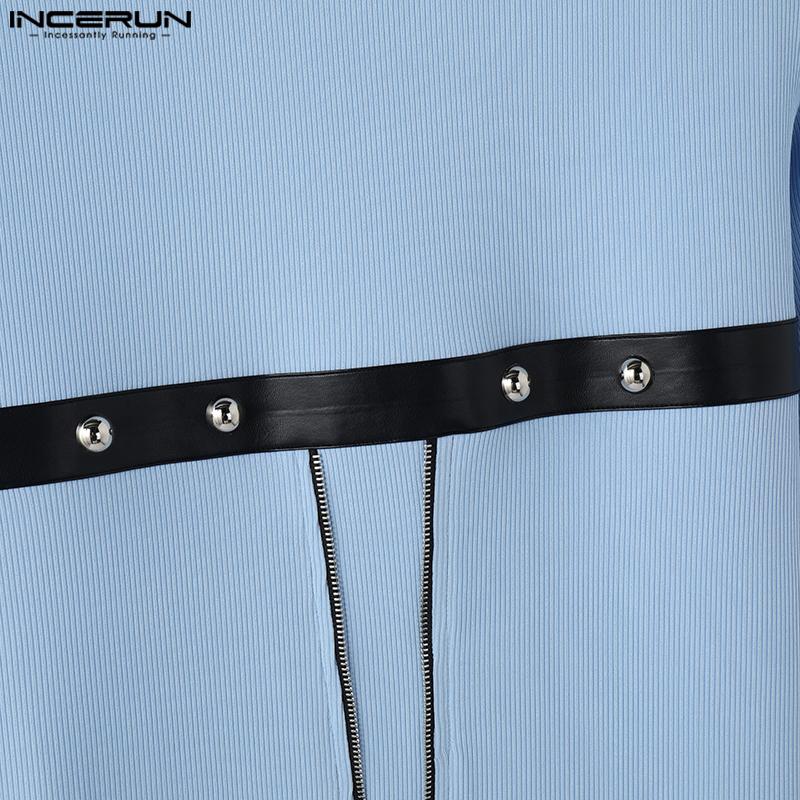 INCERUN Pánská letní trička s krátkým rukávem a O-výstřihem, patchworková, ležérní, slim