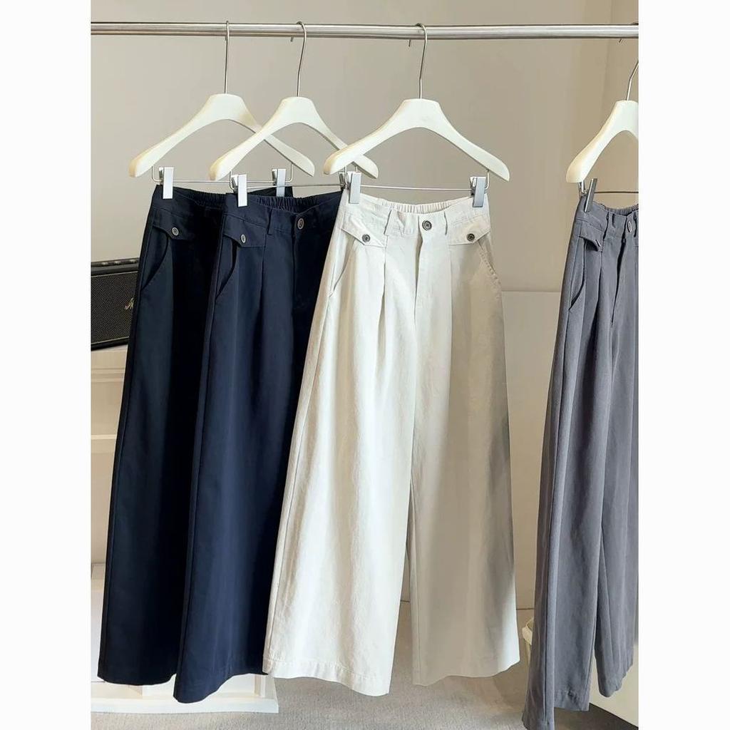 Retro High-waisted Wide-leg Pants for Women's Small 2025 Autumn Loose and Thin Pear-shaped Casual Straight-leg Pants