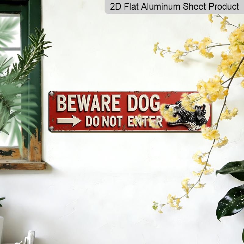 2D Flat, 1pc Vintage Sign "Beware Dog Do Not Enter" 15.7X3.9inch Rustic Warning Aluminium Decorative Sign for Home Farmhouse Garage Garden Porch and