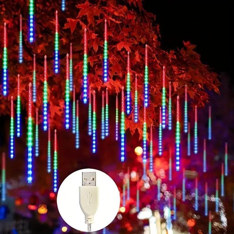 1pc Christmas Lights Waterproof USB Meteor Shower Rain Lights Icicle Tree Lights Raindrop Lamp For Party Patio Xmas Decoration