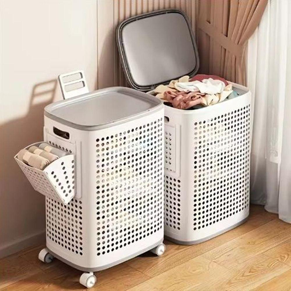 Plastic Folding Dirty Clothes Basket Dust-proof Rolling Laundry Basket  Apartment