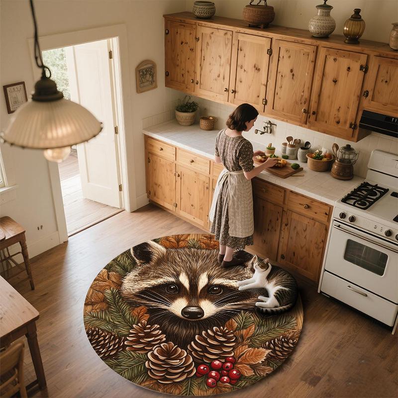 Raccoon,Round Area Rug,Carpet Rug for Living Room Bedroom Sofa Playroom Decor,Non-slip Floor Mat