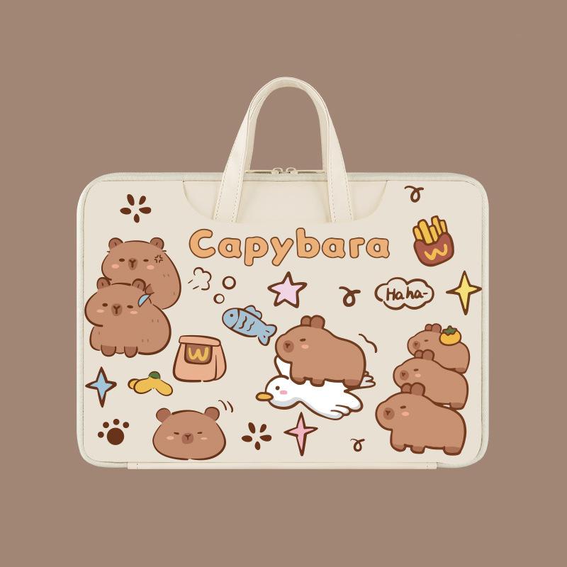 Cute Cartoon Bear Print Laptop Handbag Waterproof PU Shockproof Notebook Carrying Bag For Macbook Huawei Xiaomi 13-16 Inch