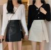 Korean Style High-Waist Irregular Zipper PU Leather A-line Midi Skirt for Women, 2025 Collection