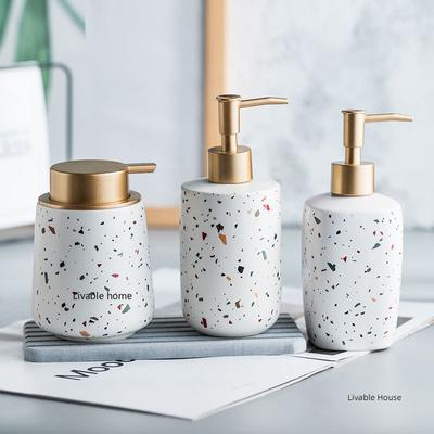 Ceramics Portable Soap Dispensers Handwashing Fluid Bottle Terrazzo Pattern Lotion Bottle Soap Bottle Bathroom Soap Dispensers