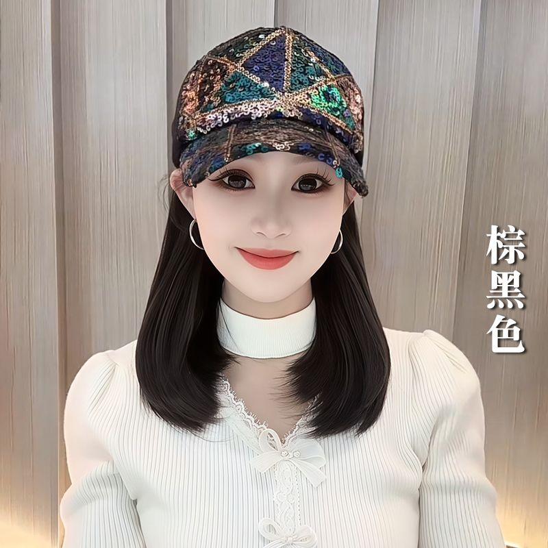 

Шляпа Парик Женская Весна/Лето Мода Трендовая Блестки Поля Шляпа Ключичная Длина Волос Ажурная Не Душная Внутренняя Пряжка Универсальная Шляпа Cut Out baseball cap-clavicle hair [black Brown]]