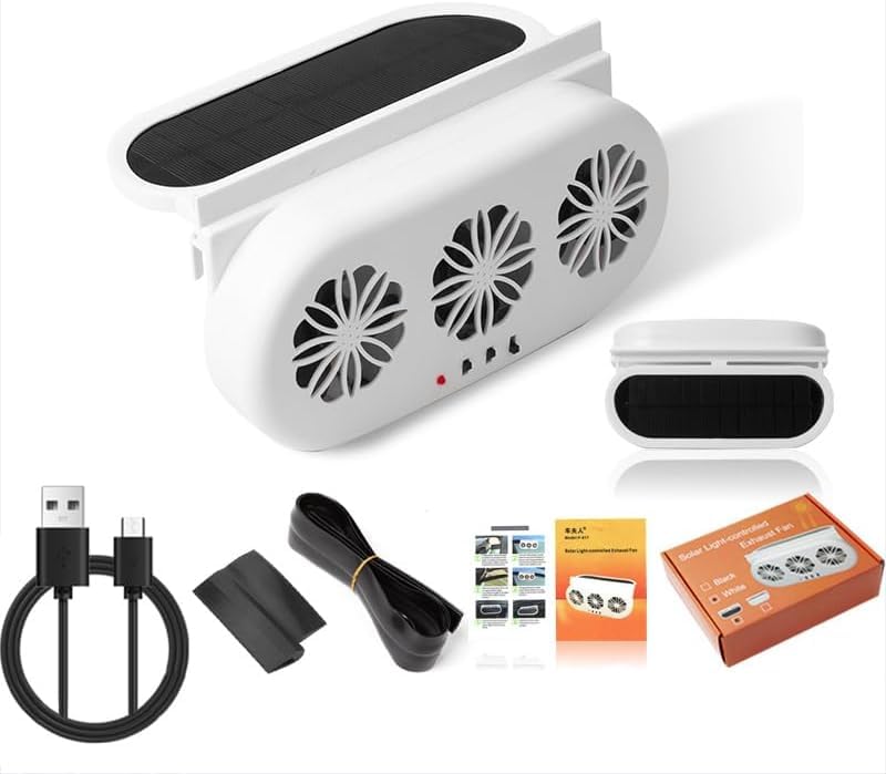 Samochodowy wentylator solarny - Wentylator wentylacyjny samochodowy z 3 wylotami powietrza Biały