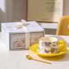 Vintage Design Premium Yellow Aster Ceramic Latte Coffee Cup Saucer Set Afternoon Tea Cup