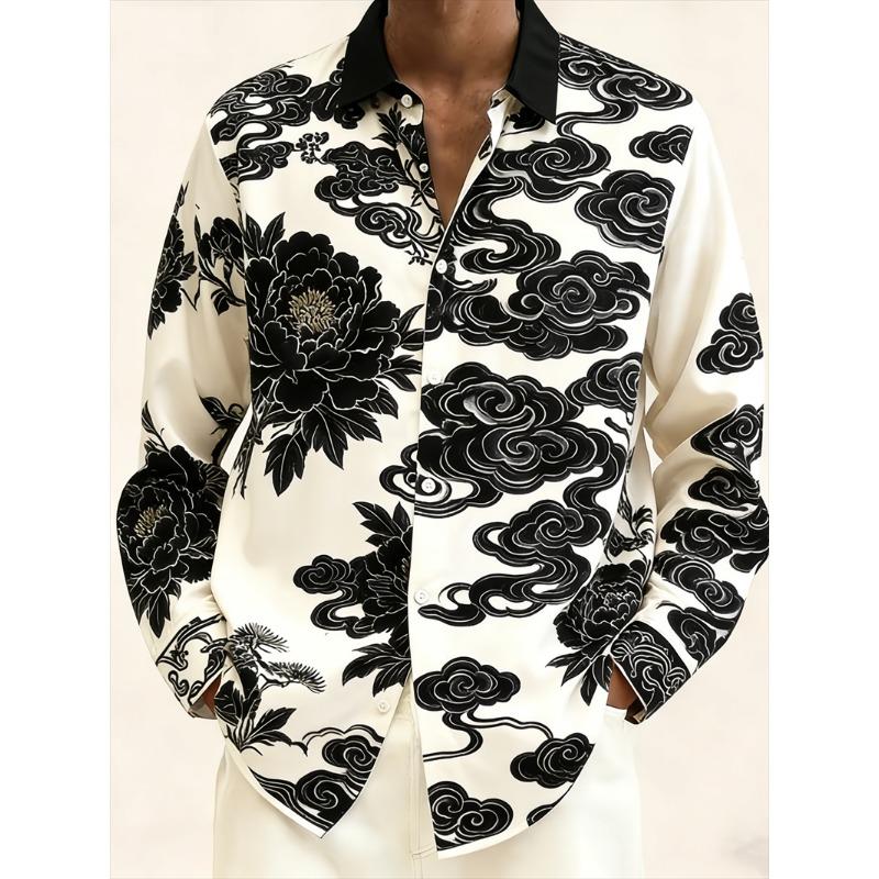 New 10 color men's long sleeved shirt with 3D printed collar button pattern casual top men's long sleeved top