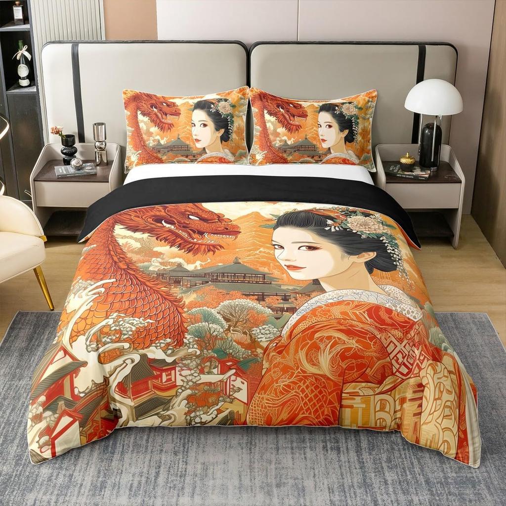 Comforter Japanese Ukiyoe Theme Queen King Size Printed Bedding Set Kids Bedroom Decor Japanese Style 3 Pcs With 2 S