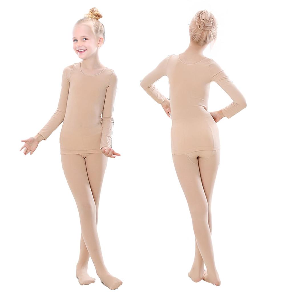 Kostium Dziecięcy Chandini Bielizna, Elastyczny Materiał, Zestaw Góra i Dół, Bielizna Dziecięca, Rajstopy Całe Ciało, Beżowy, Rozmiar L, na Recitale,