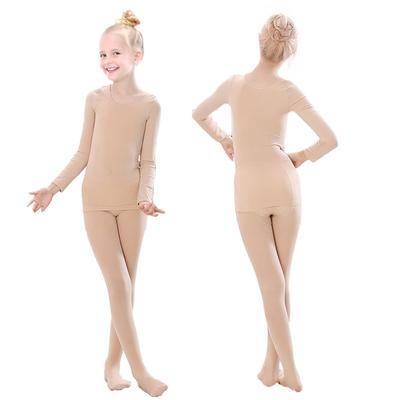 Ropa interior de disfraz infantil Chandini, Material elástico, Conjunto de top y pantalón, Ropa interior infantil, Mallas de cuerpo entero, Beige, Talla L, para Recitales,