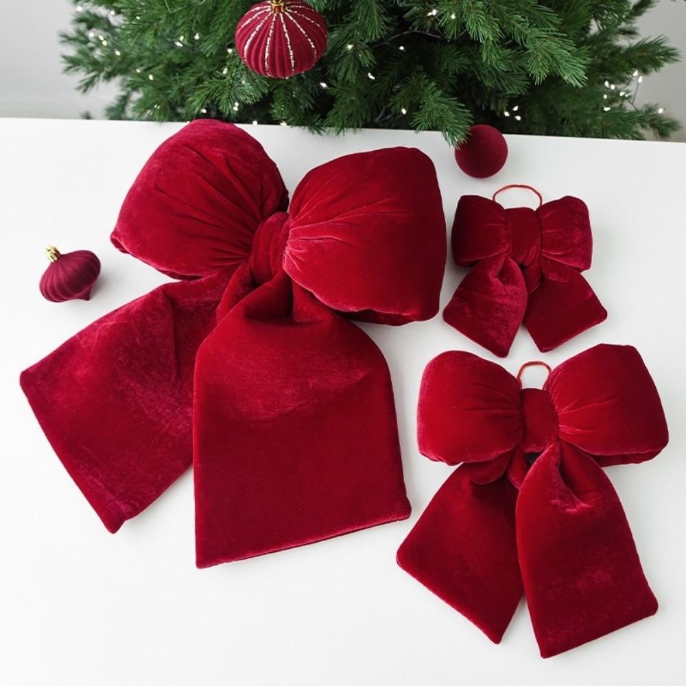 Vintage Christmas Red Bowknot Pendant Flannelette Bowknot Hanging Pendant  Christmas Party Supplies