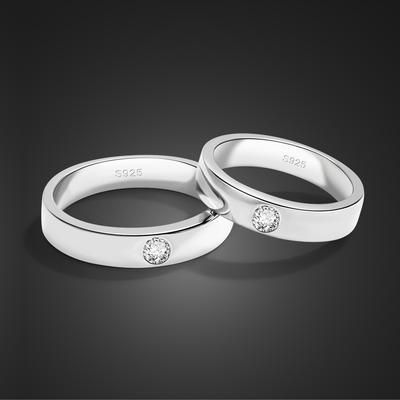 Couple Ring, Men'S And Women'S Inlaid 5A Zircon Single Ring, Electroplated Thick Rhodium Gold Ring.