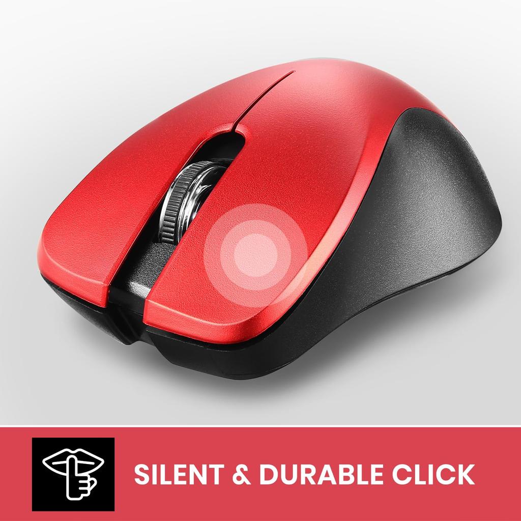 Perixx PERIMICE-621R Wireless Mouse with Silent Click (2.4G, Red)