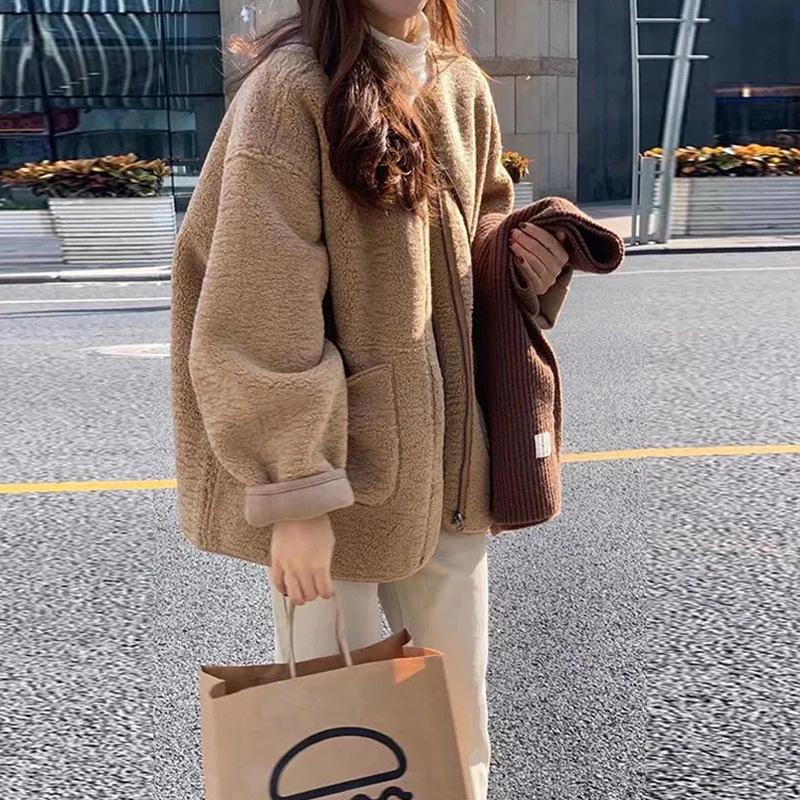 Women's Plus Size Retro Loose Street Jacket - Lambswool Feel, Cozy Autumn/Winter Coat, American Lazy Style