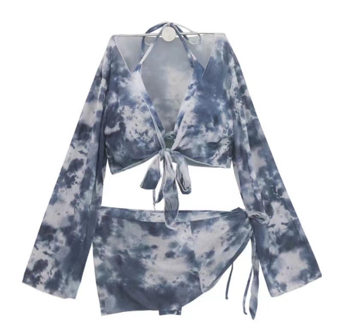 European and American split swimsuit women tie-dye sexy four-piece bikini bikini S