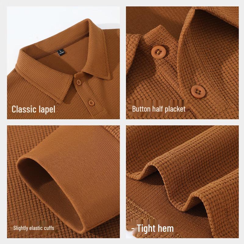 TonLion Men's Waffle Knit Long-Sleeve Polo Shirt