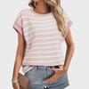 2025 Women's Striped Summer Knit Loose T-Shirt, European and American Style, Round Neck.