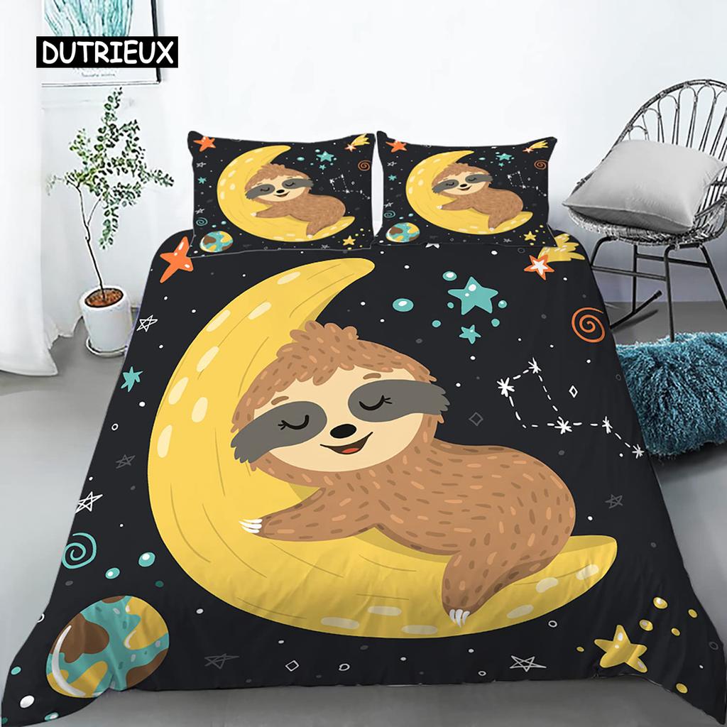 Zestaw Poszwy na Kołdrę Leniwiec Rozmiar Twin Kreskówkowy Leniwiec Poszwa na Kołdrę Zestaw Pościeli dla Dzieci Dziewcząt Chłopców Słodki Zwierzę Poliestrowa Poszwa na Kołdrę