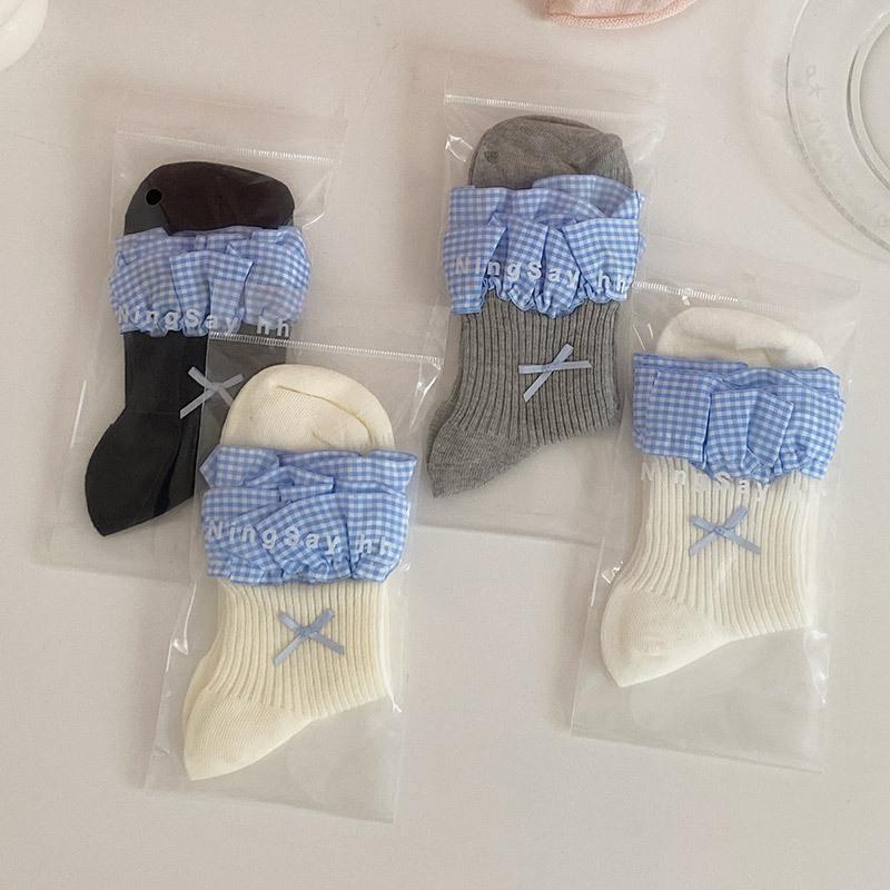 Miu Short Tube Socks Children'S Jk Blue Plaid Lace Women'S Socks Bow Summer Thin Boneless Cotton Socks