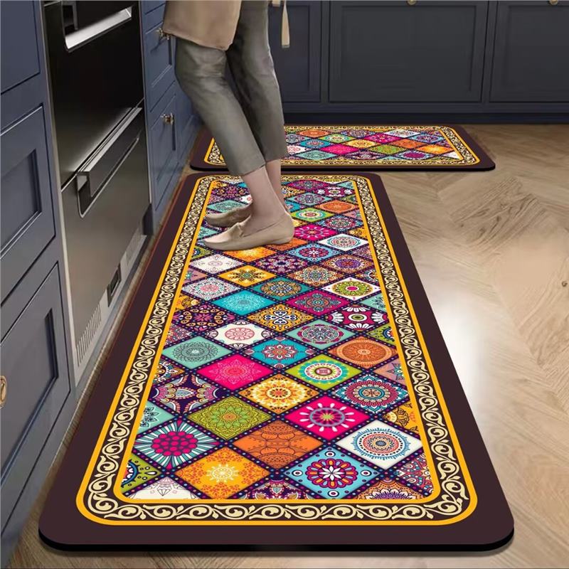 Kitchen Floor Mat Non-Slip, Oil-Proof, Waterproof, Wipe-In, Household Dirt-Resistant Door Mat, Long Carpet Mat