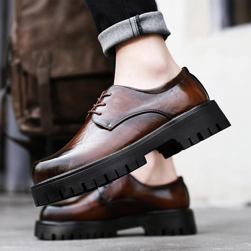 Fashion Brand Leather Platform Men's Shoes Fashion Round Toe Casual Quality Thick Sole British Style Formal Oxford Business Dress Shoes