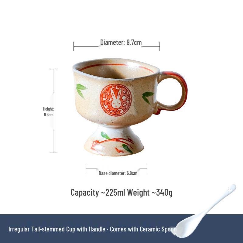 Retro Ceramic High-Footed Cup for Tea & Coffee - Handmade Vintage Style Kettle & Latte Cup for Home Use 201-300ml
