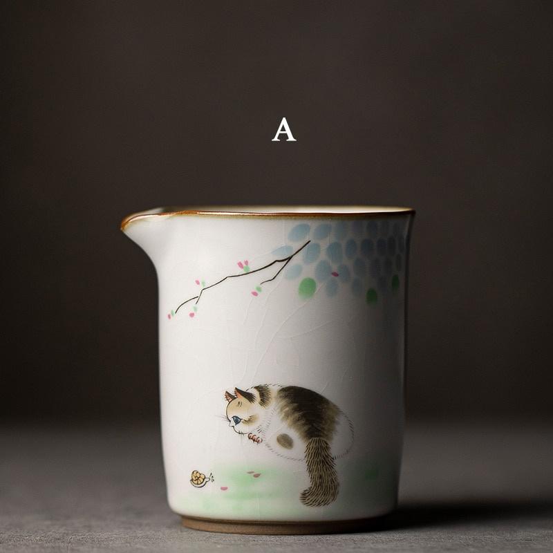 300ml Ru Kiln Fair Cup Cute Cat Tea Divider Ceramic Even Cup Gong Cup