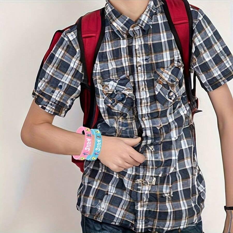 MINISO 12pcs Stilt Silicone Bracelet, Fashion Cartoon Character Sports Silicone Wristband, No Hanging, Sticky Theme Birthday Party Supplies Discount