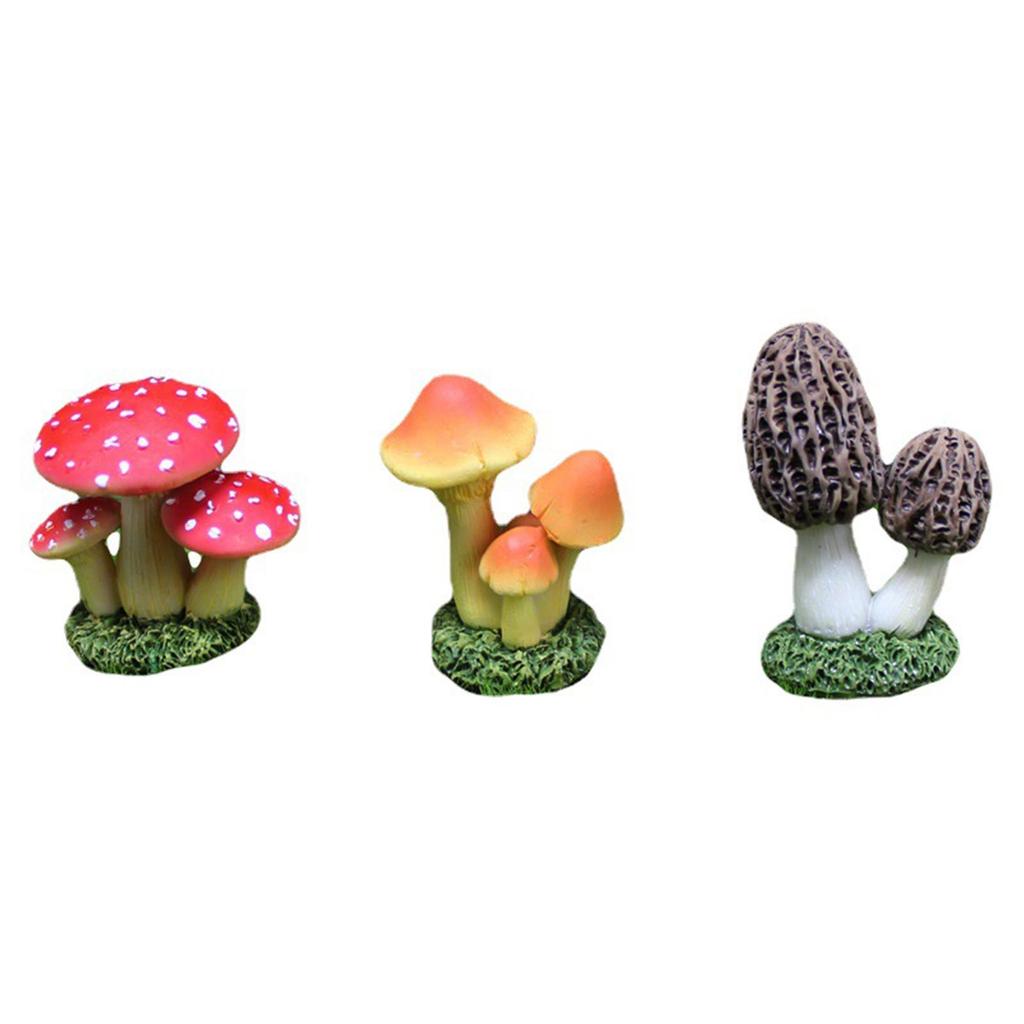 Cute Mini Resin Mushroom Shaped Figure Ornament Decor Statue Waterproof Miniature Gift Patio Bonsai Dollhouse Fairy Garden Lawn