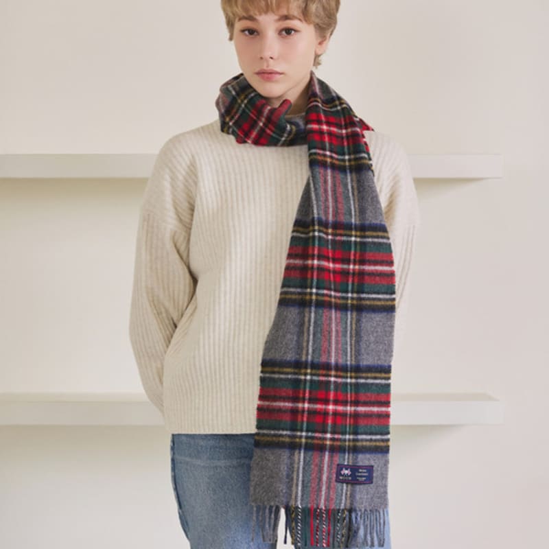 ABRAHAM MOON Merino Wool Muffler 25cm - Gray Stuart