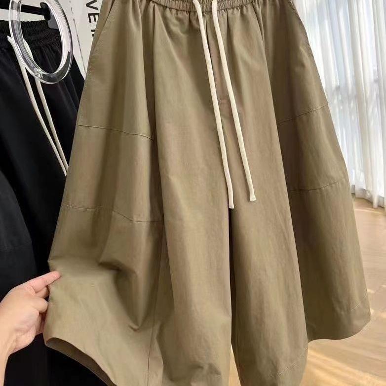 Plus Size A-line Wide-Leg Summer Pants for Women with Elastic Waist and Large Leg Opening