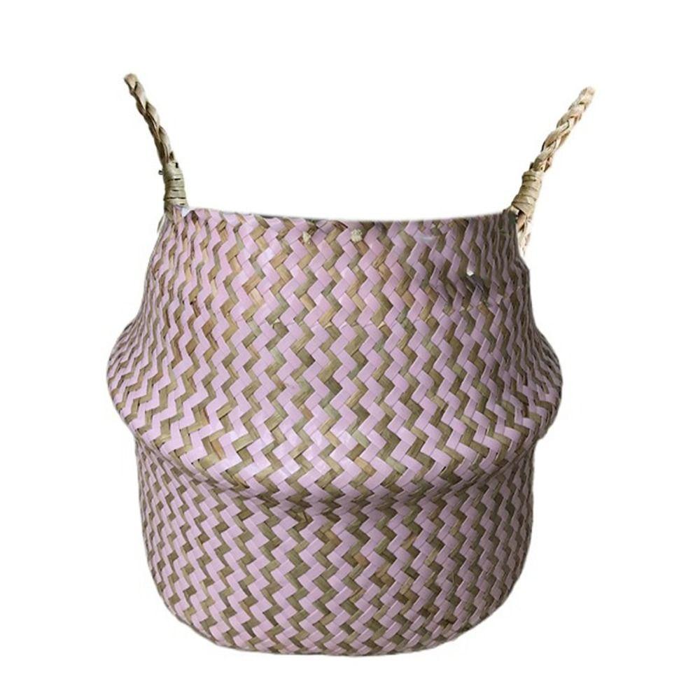 

Handmade Striped Wicker Storage Baskets Collapsible Seaweed Flower Pot for Home