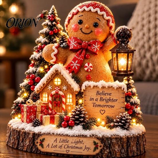 Resin Christmas Micro Landscape Lighted Ornament, Night Light, Decorative Figurine with Desktop Decorations LED Light for Bookshelf and Holiday